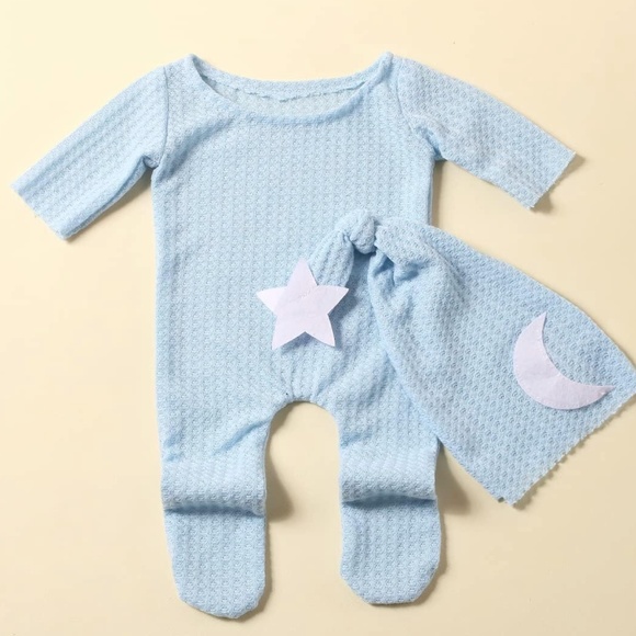 Newborn Boy Outfit Photography Baby Infant Photo Prop Sleeping Hat + Suit 2 Pcs